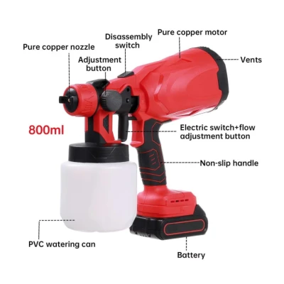 Pistol profesional de vopsit si zugravit electric 800 ml si 2 acumulatori 48V Portabil