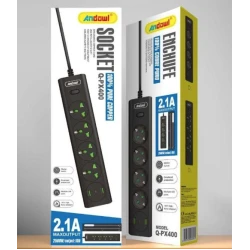Prelungitor Electric cu 4 prize 2 USB Tip A 1 USB Tip C si intrerupator Q PX400