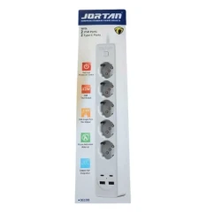 Prelungitor JORTAN OG2205 cu 5 prize 2 porturi USB si 2 Type C 2 metri