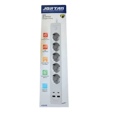 Prelungitor JORTAN OG2205 cu 5 prize 2 porturi USB si 2 Type C 2 metri