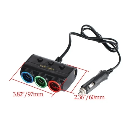 Priza auto 12V/24V Olesson 1523  cu 5 intrari 120W negru