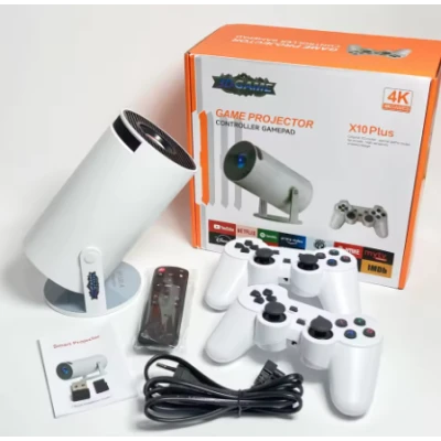 Proiector de jocuri X10 Plus 4K 120 lumeni 64 GB cu telecomanda 10000 de jocuri si 2 controller 