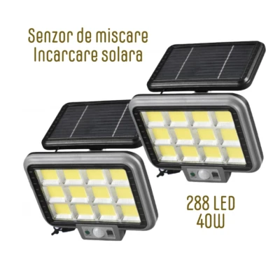 Proiector solar 288LED 50W senzor de miscare HS 8022 telecomanda 3 moduri de iluminare 12 casete