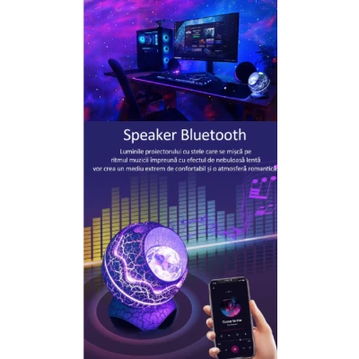 Proiector Stele Ou de Dinozaur 4 IN 1 lampa veghe copii speaker bluetooth LED 19 sunete albe rotatie 360