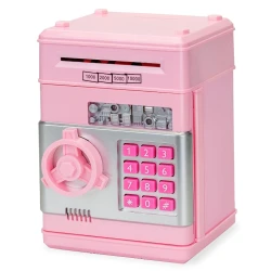 Pusculita interactiva ATM tip Seif pentru copii cu dimensiunea de 19x13x13 cm ROZ