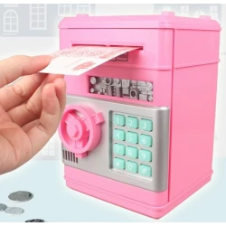 Pusculita interactiva ATM tip Seif pentru copii cu dimensiunea de 19x13x13 cm ROZ