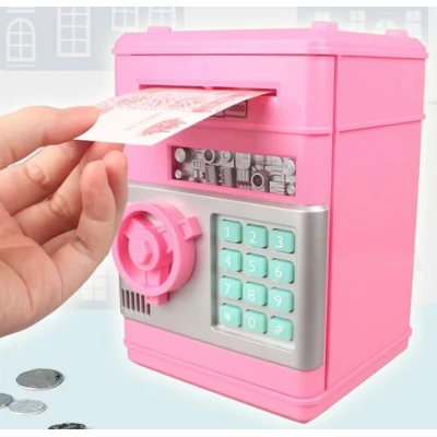 Pusculita interactiva ATM tip Seif pentru copii cu dimensiunea de 19x13x13 cm ROZ
