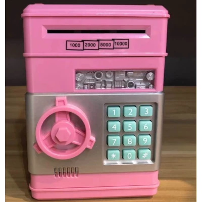Pusculita interactiva ATM tip Seif pentru copii cu dimensiunea de 19x13x13 cm ROZ