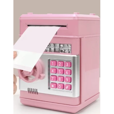 Pusculita interactiva ATM tip Seif pentru copii cu dimensiunea de 19x13x13 cm ROZ