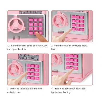 Pusculita interactiva ATM tip Seif pentru copii cu dimensiunea de 19x13x13 cm ROZ