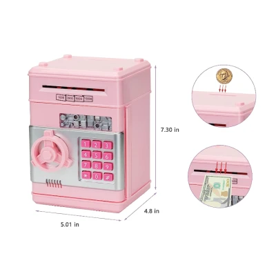 Pusculita interactiva ATM tip Seif pentru copii cu dimensiunea de 19x13x13 cm ROZ