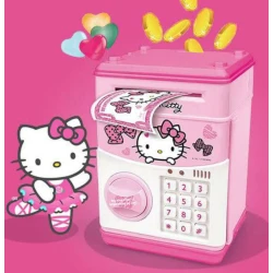 Pusculita pentru copii cu functie ATM cod pin si seif Roz/Alb Hello Kitty