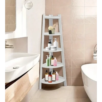 UB Raft de Colt din PVC cu 5 etajere pentru camera baie sau bucatarie 106x30x30cm Alb