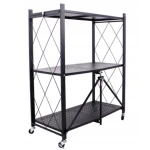 Raft depozitare metalic pliabil pe roti 3 polite 71,5 x 39 x 89 cm
