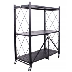 Raft depozitare metalic pliabil pe roti 3 polite 71,5 x 39 x 89 cm