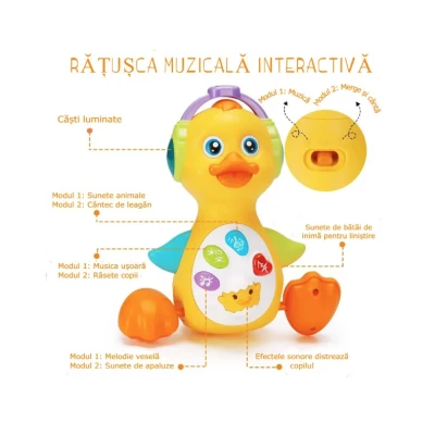 Ratusca interactiva dansatoare luminoasa si muzicala galbena