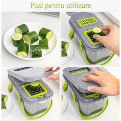 Razatoare multifunctionala pentru fructe si legume 22 piese lame din otel inoxidabil gri / verde