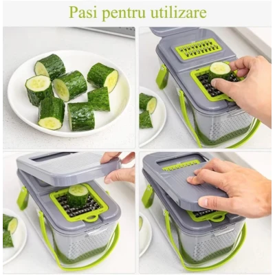 Razatoare multifunctionala pentru fructe si legume 22 piese lame din otel inoxidabil gri / verde