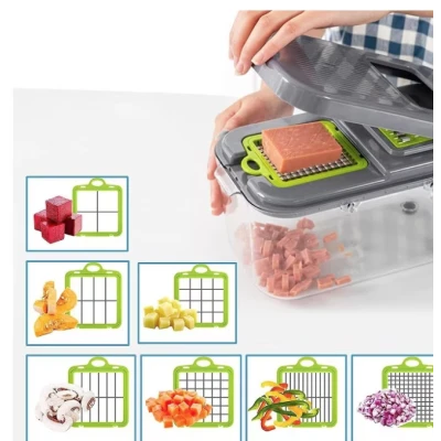 Razatoare multifunctionala pentru fructe si legume 22 piese lame din otel inoxidabil gri / verde