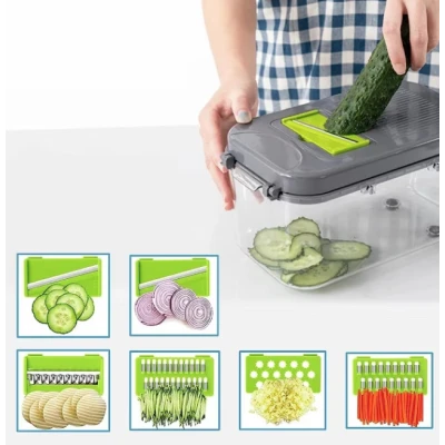 Razatoare multifunctionala pentru fructe si legume 22 piese lame din otel inoxidabil gri / verde
