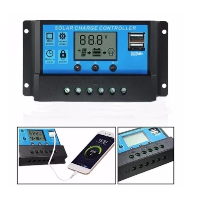 Regulator-controler solar PWM 10A 12V/24V 2 X USB si LCD XL