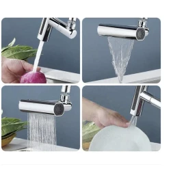 Robinet de bucatarie cu extensie 4 moduri curgere apa cascada picaturi de ploaie bule si 2 jeturi