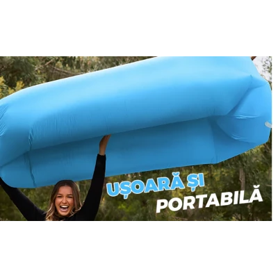 Saltea gonflabila tip sezlong Lazybag material rezistent umflare fara pompa pentru plaja/picnic/camping rucsac de depozitare