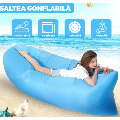 Saltea gonflabila tip sezlong Lazybag material rezistent umflare fara pompa pentru plaja/picnic/camping rucsac de depozitare