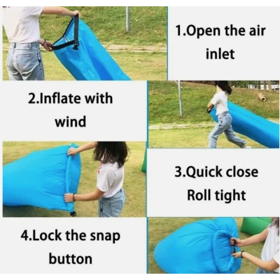 Saltea gonflabila tip sezlong Lazybag material rezistent umflare fara pompa pentru plaja/picnic/camping rucsac de depozitare