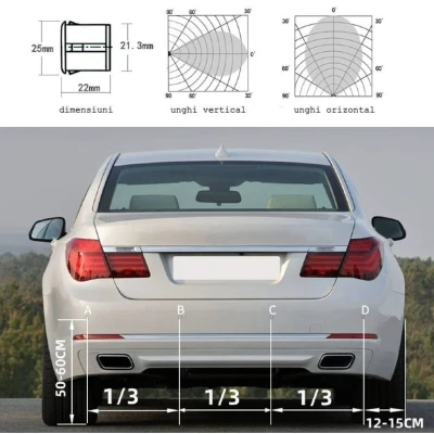 Senzori de parcare universali cu avertizare sonora si pe display negru 18.5mm