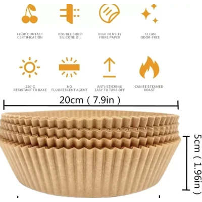 Set 100 hartii de copt pentru AirFryer Rotund 20cm Maro