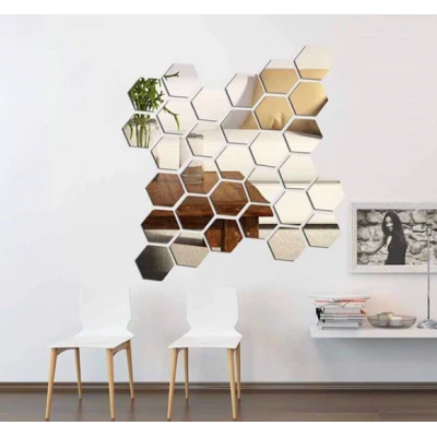 Set 10 Oglinzi Design Hexagon - Oglinzi Decorative Acrilice Cristal - Diamant - Fagure 10 bucati/set