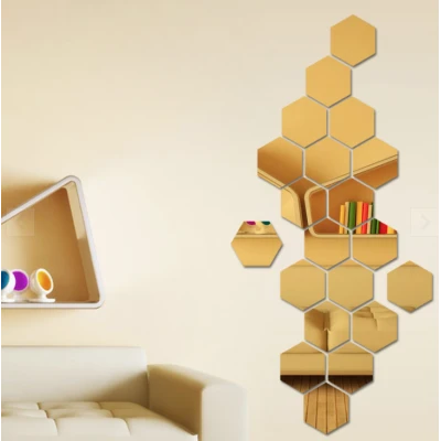Set 10 Oglinzi Design Hexagon AURII - Oglinzi Decorative Acrilice Cristal - Diamant - Fagure 10 bucati/set