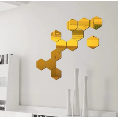 Set 10 Oglinzi Design Hexagon AURII - Oglinzi Decorative Acrilice Cristal - Diamant - Fagure 10 bucati/set