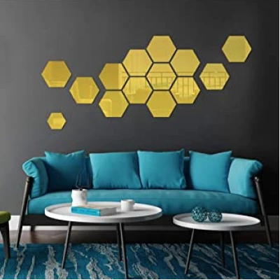 Set 10 Oglinzi Design Hexagon AURII - Oglinzi Decorative Acrilice Cristal - Diamant - Fagure 10 bucati/set
