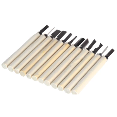 Set 12 mini dalti sculptura lemn lut și ceară cu maner de lemn