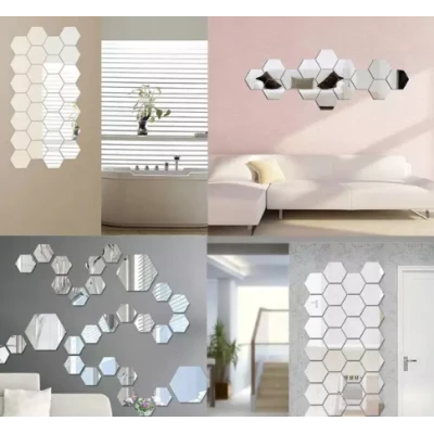 Set 12 Oglinzi Design Hexagon MEDII 15x15 - Oglinzi Decorative Acrilice Cristal - Diamant - Fagure 12 bucati/set TA