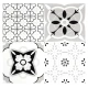 Set 12 placi autocolante din vinil 30 x 30 cm rezistente la apa model FLORAL ALB NEGRU DP0202