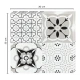 Set 12 placi autocolante din vinil 30 x 30 cm rezistente la apa model FLORAL ALB NEGRU DP0202