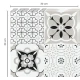 Set 12 placi autocolante din vinil 30 x 30 cm rezistente la apa model FLORAL ALB NEGRU DP0202