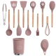 Set 12 ustensile de bucătărie cu mâner de lemn roz