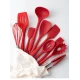 Set 12 ustensile MINI de bucatarie din silicon termorezistent si maner din lemn natural ROSU 