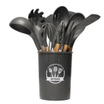 Set 12 ustensile MINI de bucatarie Lemn/Silicon GRI INCHIS