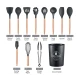 Set 12 ustensile de bucatarie Lemn/Silicon Negru