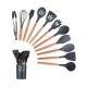 Set 12 ustensile de bucatarie Lemn/Silicon Negru