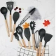 Set 12 ustensile de bucatarie Lemn/Silicon Negru