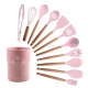 Set 12 ustensile MINI de bucatarie Lemn/Silicon ROZ