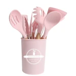 Set 12 ustensile MINI de bucatarie Lemn/Silicon ROZ