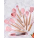 Set 12 ustensile MINI de bucatarie Lemn/Silicon ROZ