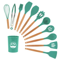 Set 12 ustensile MINI de bucatarie Lemn/Silicon VERDE MENTA